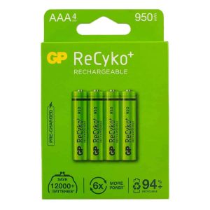 GP ReCyko Ni-MH 950mAh AAA Rechargeable Batteries - Pack of 4